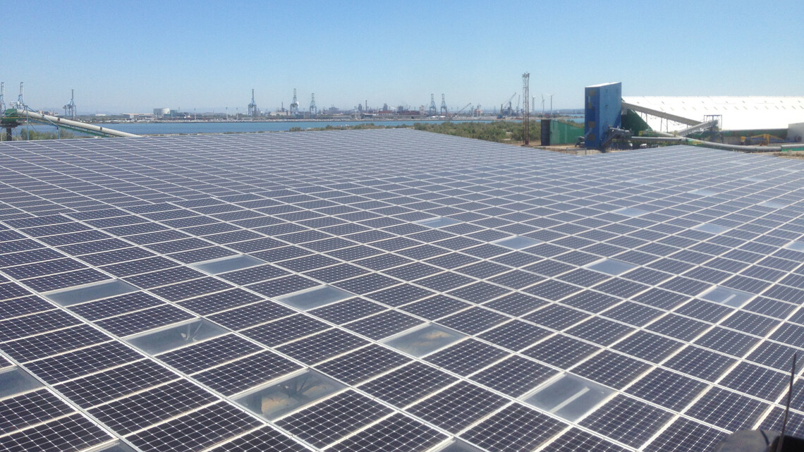 View of the 6.7MWp photovoltaic installation at Port-Saint-Louis-Du-Rhône